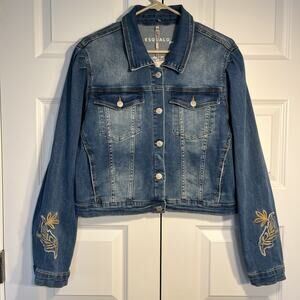 NEW Esqualo Womens Button Front Embroidered Jean Denim Jacket Size 14 Granny